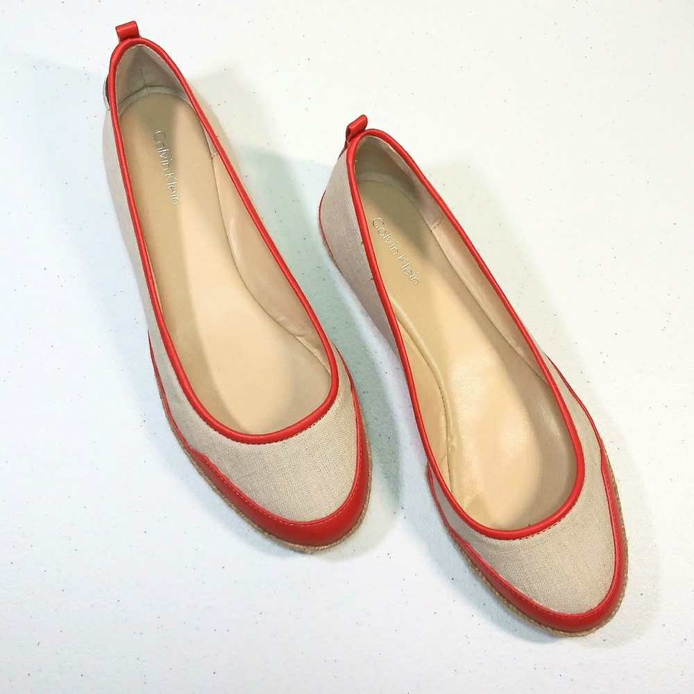 Calvin Klein Linen Orange Flats 8M